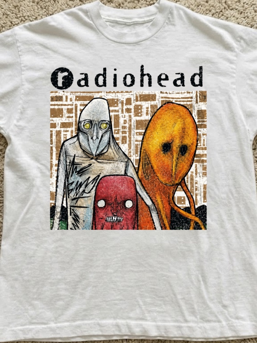 Radiohead Alternative Rock Band Abstract Art Creatures Vintage White T-Shirt